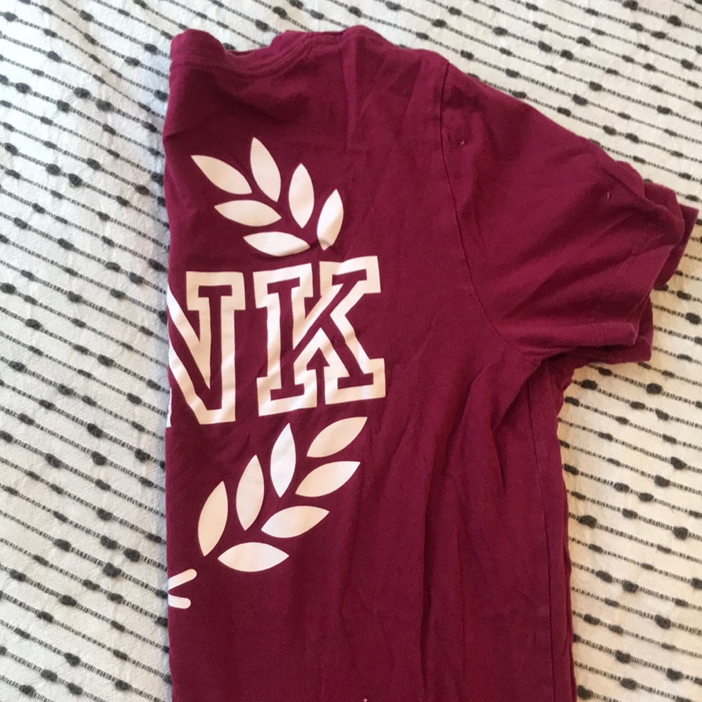 VS Pink maroon v neck tee shirt with pocket